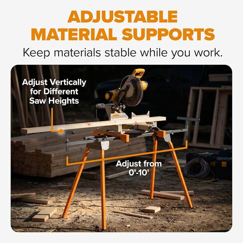 BORA Portamate PM-4000 - Heavy Duty Folding Miter Saw Stand with Quick Attach Tool Mounting Bars Orange 44 x 10 x 6.5 inches in Kuwait