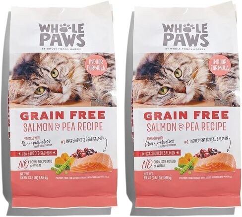 Whole Paws, Grain-Free Dry Cat Food, Salmon & Pea Recipe, Enhanced with Fiber & Prebiotics, Indoor Formula, 3.5 lb in Saudi Arabia