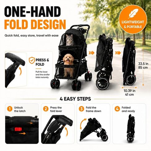Double Pet Stroller for Cats and Dogs, 2-in-1 Lightweight Foldable Travel Cart with Cup Holder and Foot Brake, Double Dog Stroller for Small Dogs, Cat Stroller for 2 Cats in Saudi Arabia