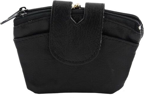SILVERFEVER Leather Coin Purse with Kisslock Closure - Handcrafted Genuine Lambskin… (4.5 * 5.25", Black-Fob, 8CC, ID) in Kuwait