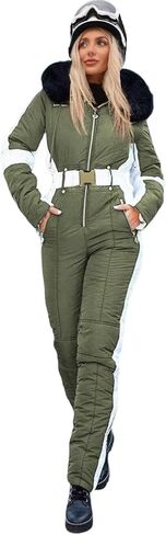 Zwurew Womens Winter Onesies Ski Suit Outdoor Sports Waterproof Snowsuit Fur Collar Ski Jumpsuit Coat in Saudi Arabia