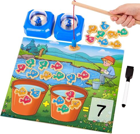 Magnetic Fishing Math Game for Kids 3-5, Montessori Counting Toy with Dice Poppers, Preschool Math Manipulatives Board Game, Addition and Subtraction Dice Game for Homeschool Classroom in Saudi Arabia