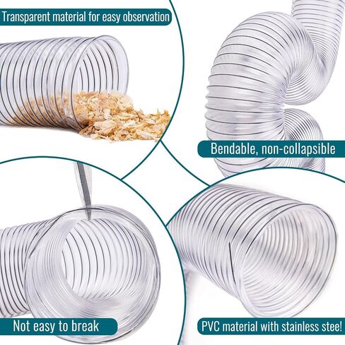 4" x 20' PVC Dust Collection Hose Ultra Flex Clear Vue Heavy Duty PVC Dust Debris and Fume Collection Hose, Clear Color in Kuwait
