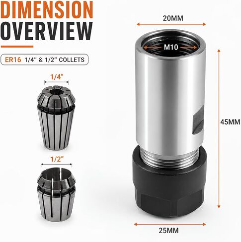 5/8"-11 Thread Angle Grinder Extension Shaft Set Electric Drill Conversion Collets Adapter Woodworking Tool Accessories Include Spring Collet 1/4" & 1/2" 3PCS in Kuwait