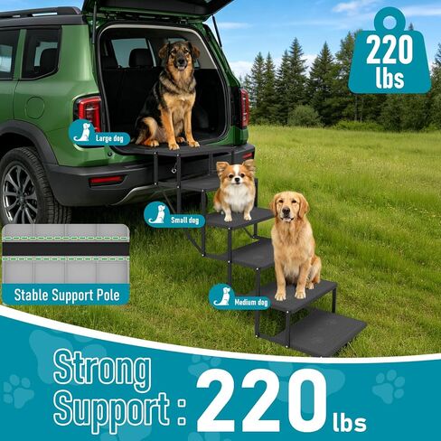Dog Stairs for car, 6 Steps Foldable Dog Steps for Truck, Upgraded Non-Slip Pet Stairs for lagre Dogs, Metal Pet Stairs for SUV, Truck and Cars in Saudi Arabia