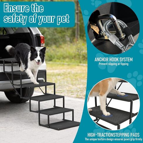Dog Stairs for car, 6 Steps Foldable Dog Steps for Truck, Upgraded Non-Slip Pet Stairs for lagre Dogs, Metal Pet Stairs for SUV, Truck and Cars in Saudi Arabia