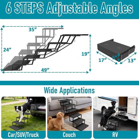 Dog Stairs for car, 6 Steps Foldable Dog Steps for Truck, Upgraded Non-Slip Pet Stairs for lagre Dogs, Metal Pet Stairs for SUV, Truck and Cars in Saudi Arabia