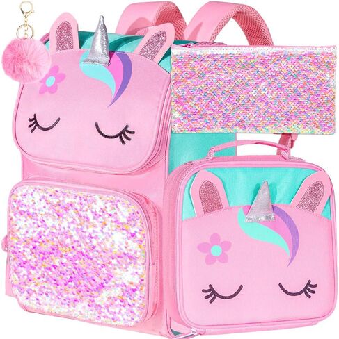 KLFVB 3PCS Backpack for Girls and Boys, 15" Unicorn Dinosaur Bookbag with Lunch Box, Kids Preschool School bag in Kuwait