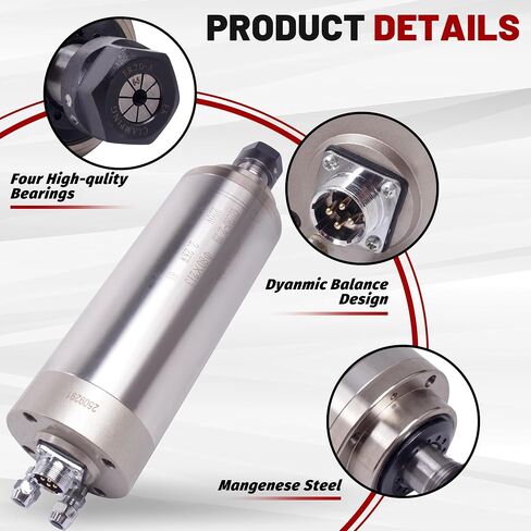 RATTMMOTOR 2.2KW Spindle Motor 110V, CNC Water Cooled Spindle Motor 80mm, 24000RPM High Speed Spindle Motor ER20 Collet 15A 400HZ for CNC Router Machine, CNC Engraver Milling Machine in Kuwait