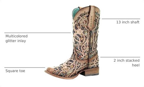 Corral Women's Mint Glitter Inlay & Studs Fashion Western Square Toe Boots SZ in Kuwait