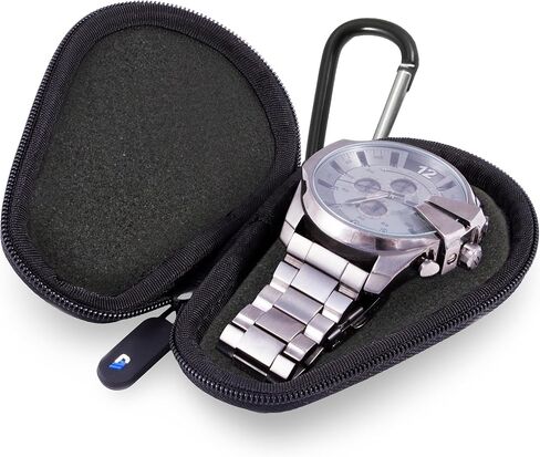 CASEMATIX Protective Watch Travel Case, Travel Watch Case with Rugged Hard Shell, Cushion Foam Interior, Reinforced Zippers & Metal Carabiner - Watch Travel Box for up to 56MM Watches in Kuwait