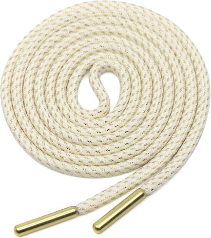YJRVFINE Metallic Gold Silk Shoestrings for Basketball Shoe Laces Round Rope Shoelaces With Metal Tips in Kuwait