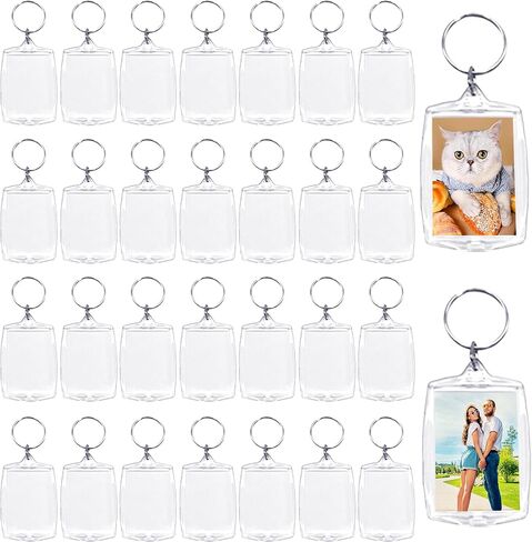 30pcs Acrylic Photo Frame Keyring,2.16 x 1.5inch/5.5 x 4cm Personalized Keychains,Clear Picture Keychain as Gift,Suit for Artwork in Saudi Arabia