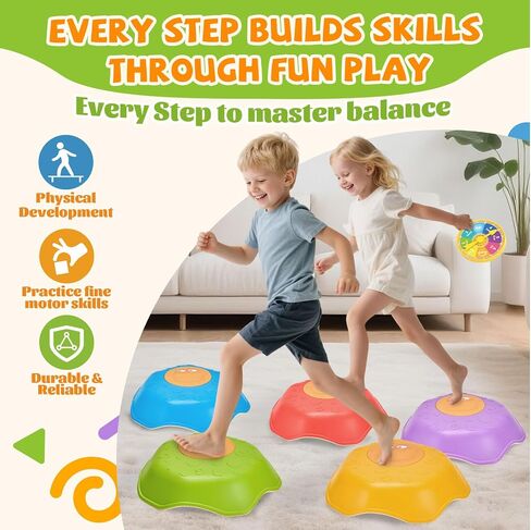 Stepping Stones for Kids - Anti-Slip Toddler Balance Stones with Squeaky Sound - 5pc Crab Sensory Toys for Indoor & Outdoor Play - Montessori Gross Motor Skills Obstacle Course for Boys Girls Toddlers in Saudi Arabia