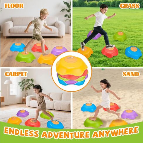 Stepping Stones for Kids - Anti-Slip Toddler Balance Stones with Squeaky Sound - 5pc Crab Sensory Toys for Indoor & Outdoor Play - Montessori Gross Motor Skills Obstacle Course for Boys Girls Toddlers in Saudi Arabia