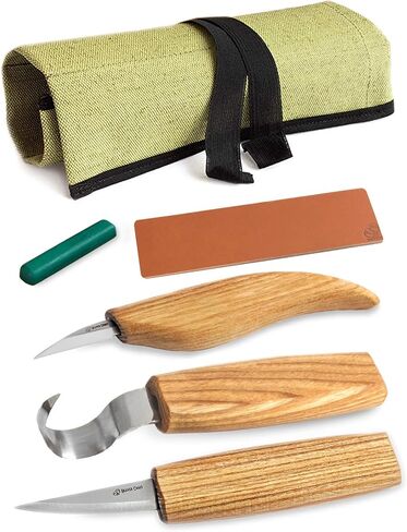 BeaverCraft Wood Spoon Carving Tools Kit S17 with Wood Carving Hook Knife & Sloyd, Chip Whittling Knives for Spoon Carvers - Whittling Tools Set with Knife Leather Strop Polishing Compound, Tool Case in Kuwait