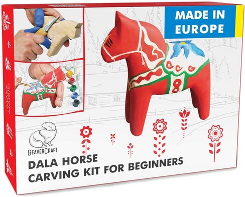 BeaverCraft Wood Carving Kit with Whittling Knife & Basswood - Whittling Set DIY 02 Dala Horse - Hobbies for Adults and Teens - Wood Carving Tools - Hobby Gifts in Kuwait