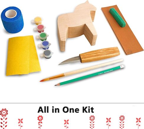 BeaverCraft Wood Carving Kit with Whittling Knife & Basswood - Whittling Set DIY 02 Dala Horse - Hobbies for Adults and Teens - Wood Carving Tools - Hobby Gifts in Kuwait