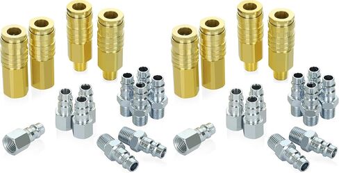WYNNsky High Flow V-Style Air Fittings, Brass Quick-Connect Coupler and Steel Plug, 1/4 Inch Body Size, 1/4 Inch NPT Threads Size, 250PSI, 14PCS Air Compressor Hose Accessories in Kuwait