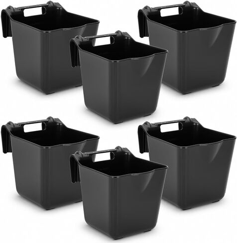 6-Pack Horse Feed Bucket, 15 Quart, Heavy Duty Plastic Livestock Feeding Pails, Multipurpose Water & Feed Tubs for Horse, Pony, Goat, Farm Stable Use-Black in Saudi Arabia