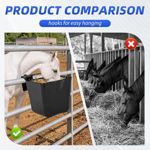 6-Pack Horse Feed Bucket, 15 Quart, Heavy Duty Plastic Livestock Feeding Pails, Multipurpose Water & Feed Tubs for Horse, Pony, Goat, Farm Stable Use-Black in Saudi Arabia