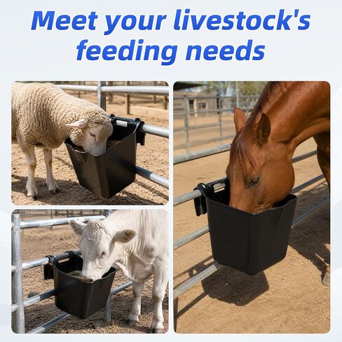 6-Pack Horse Feed Bucket, 15 Quart, Heavy Duty Plastic Livestock Feeding Pails, Multipurpose Water & Feed Tubs for Horse, Pony, Goat, Farm Stable Use-Black in Saudi Arabia