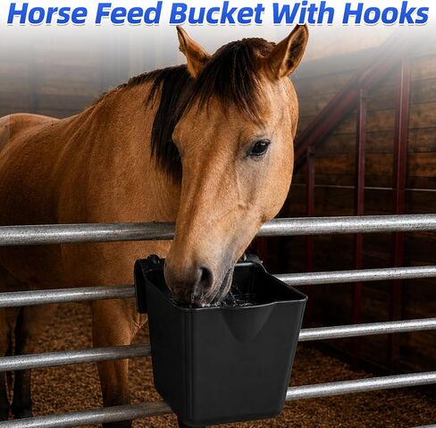 6-Pack Horse Feed Bucket, 15 Quart, Heavy Duty Plastic Livestock Feeding Pails, Multipurpose Water & Feed Tubs for Horse, Pony, Goat, Farm Stable Use-Black in Saudi Arabia