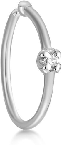 22 Gauge 0.01 Carat Diamond Open Hoop Nose Ring in 14k White and Yellow Gold 1.3 mm by Lavari Jewelers in Kuwait