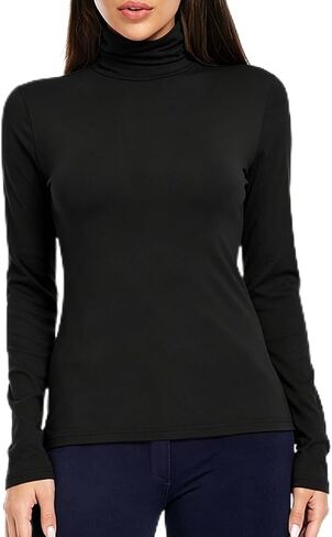 RightPerson Women's Basic Long Sleeve Turtleneck T-Shirt Solid Slim Soft Cotton Tops in Kuwait