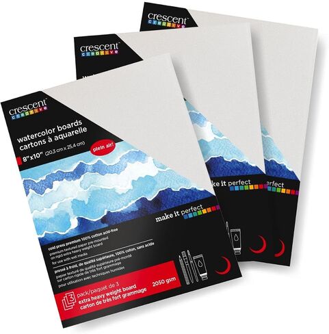 Crescent Creative Watercolor Board 11x14, 3 Sheets,100% Rag Cold Press Surface for Washes and Dry Brush | Extra Heavy Weight, Acid-Free, Rigid in Kuwait