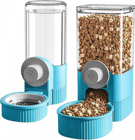 Automatic Rabbit Feeder and Water Dispenser Set,40oz Gravity Food Feeder&17oz Leak-Proof Water Bottle for Guinea Pigs,Hamsters,Chinchillas,Ferrets, Small Animals,Cage Mount Feeding Station Blue in Saudi Arabia
