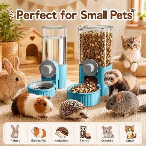 Automatic Rabbit Feeder and Water Dispenser Set,40oz Gravity Food Feeder&17oz Leak-Proof Water Bottle for Guinea Pigs,Hamsters,Chinchillas,Ferrets, Small Animals,Cage Mount Feeding Station Blue in Saudi Arabia