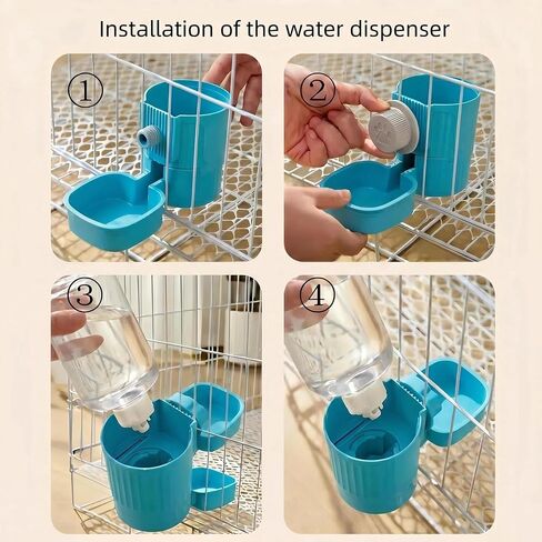 Automatic Rabbit Feeder and Water Dispenser Set,40oz Gravity Food Feeder&17oz Leak-Proof Water Bottle for Guinea Pigs,Hamsters,Chinchillas,Ferrets, Small Animals,Cage Mount Feeding Station Blue in Saudi Arabia