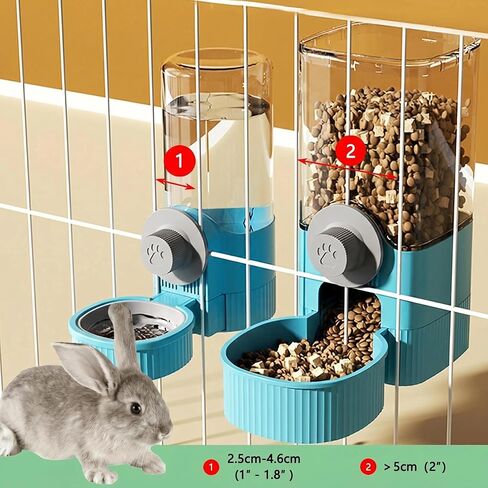 Automatic Rabbit Feeder and Water Dispenser Set,40oz Gravity Food Feeder&17oz Leak-Proof Water Bottle for Guinea Pigs,Hamsters,Chinchillas,Ferrets, Small Animals,Cage Mount Feeding Station Blue in Saudi Arabia