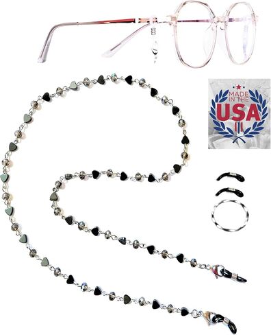 Hidden Hollow Beads Women's Fashion Crystal Beaded & Stainless Steel Eyeglass Glasses Strap Holder 28" Chain Leash Sunglasses in Saudi Arabia