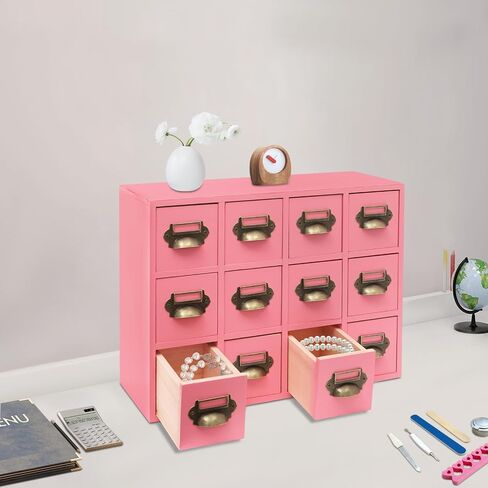 Vintage Card Catalog Drawers for Desktop,12-Drawer Wood Desktop Cabinet in Kuwait