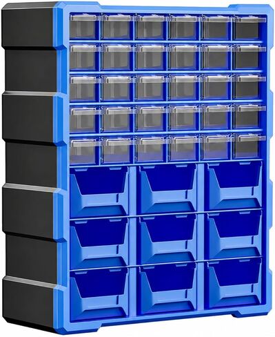 Modular Parts Organizer with Drawers and Bins Heavy Duty Wall-Mountable Hardware Organizer with Transparent Drawers Space-Saving for Workshop, Blue in Kuwait