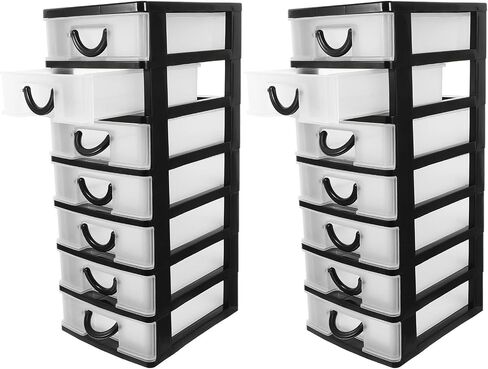 HOMSFOU 2pcs 7-drawer Plastic Desktop Organizer with Drawers and Handle in Kuwait