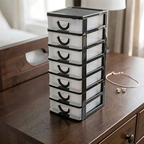 HOMSFOU 2pcs 7-drawer Plastic Desktop Organizer with Drawers and Handle in Kuwait