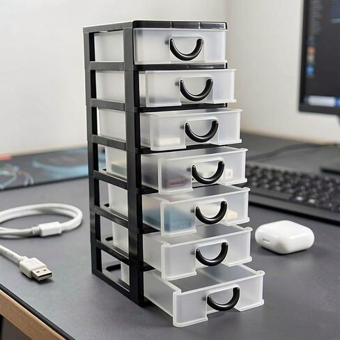 HOMSFOU 2pcs 7-drawer Plastic Desktop Organizer with Drawers and Handle in Kuwait