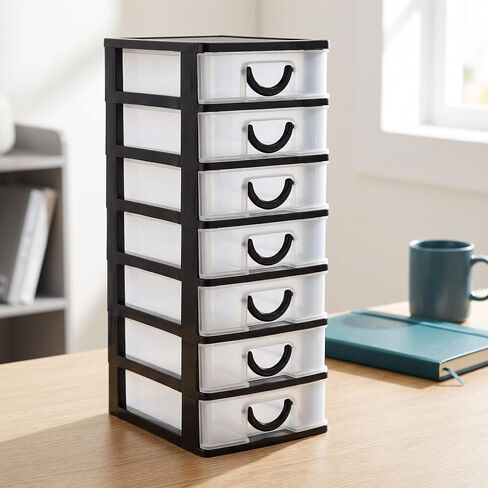HOMSFOU 2pcs 7-drawer Plastic Desktop Organizer with Drawers and Handle in Kuwait