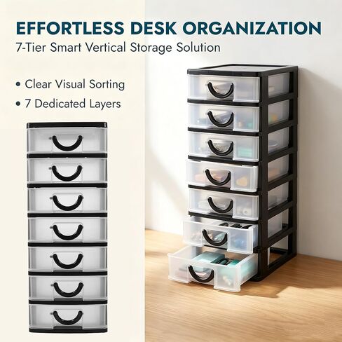 HOMSFOU 2pcs 7-drawer Plastic Desktop Organizer with Drawers and Handle in Kuwait