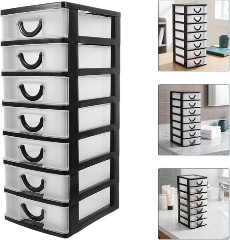 HOMSFOU 2pcs 7-drawer Plastic Desktop Organizer with Drawers and Handle in Kuwait