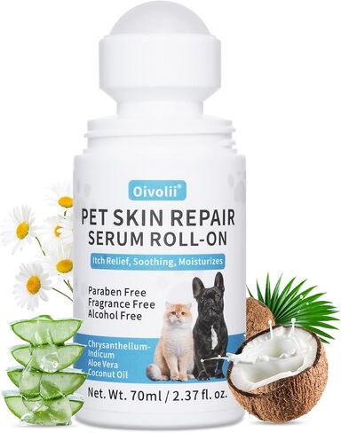 Dog Skin Repair Roll-On Serum – Natural Hot Spot & Red Spot Relief with Coconut Oil – Soothes Itchy, Dry & Irritated Skin, Supports Fur Regrowth – Lick-Safe, No-Rinse Pet Skin Care for Dogs & Cats in Saudi Arabia