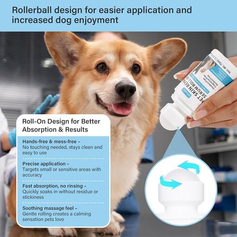 Dog Skin Repair Roll-On Serum – Natural Hot Spot & Red Spot Relief with Coconut Oil – Soothes Itchy, Dry & Irritated Skin, Supports Fur Regrowth – Lick-Safe, No-Rinse Pet Skin Care for Dogs & Cats in Saudi Arabia