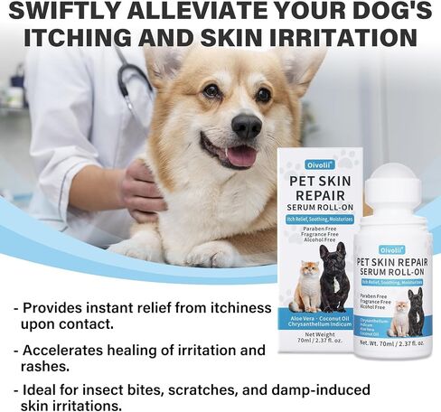 Dog Skin Repair Roll-On Serum – Natural Hot Spot & Red Spot Relief with Coconut Oil – Soothes Itchy, Dry & Irritated Skin, Supports Fur Regrowth – Lick-Safe, No-Rinse Pet Skin Care for Dogs & Cats in Saudi Arabia