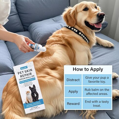 Dog Skin Repair Roll-On Serum – Natural Hot Spot & Red Spot Relief with Coconut Oil – Soothes Itchy, Dry & Irritated Skin, Supports Fur Regrowth – Lick-Safe, No-Rinse Pet Skin Care for Dogs & Cats in Saudi Arabia
