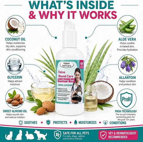 Feline Wound Care for Cats | Soothing Gel with Coconut Oil & Aloe Vera. in Kuwait
