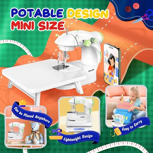 Mini Sewing Machine with 123 Pcs Sewing Kit for Beginners, Dual Speed Portable Sewing Machine with Light and Finger Guard Suitable for Household, Travel in Kuwait