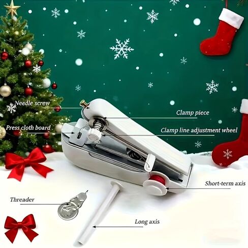 Portable Mini Handheld Sewing Machine, Easy Stitch Manual Sewing Tool, Compact Home Travel Sewing Machine, White Small Sewing Device for Quick Repairs, Beginner-Friendly Stitching Tool in Kuwait